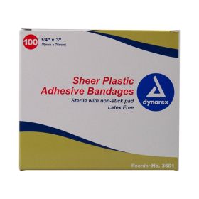 Sheer Plastic Adhesive Bandages  Sterile, 3/4" x 3", Box of 100