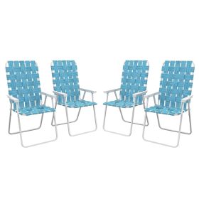 Outsunny Set of 4 Patio Folding Chairs, Classic Outdoor Camping Chairs, Portable Lawn Chairs w/ Armrests, Blue