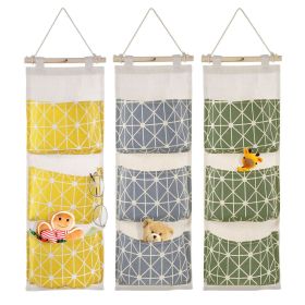 Wall Mounted Storage Bag Door Closet Hanging Storage Bag Organizer Waterproof 3 Pockets Pouch (Color: Yellow)
